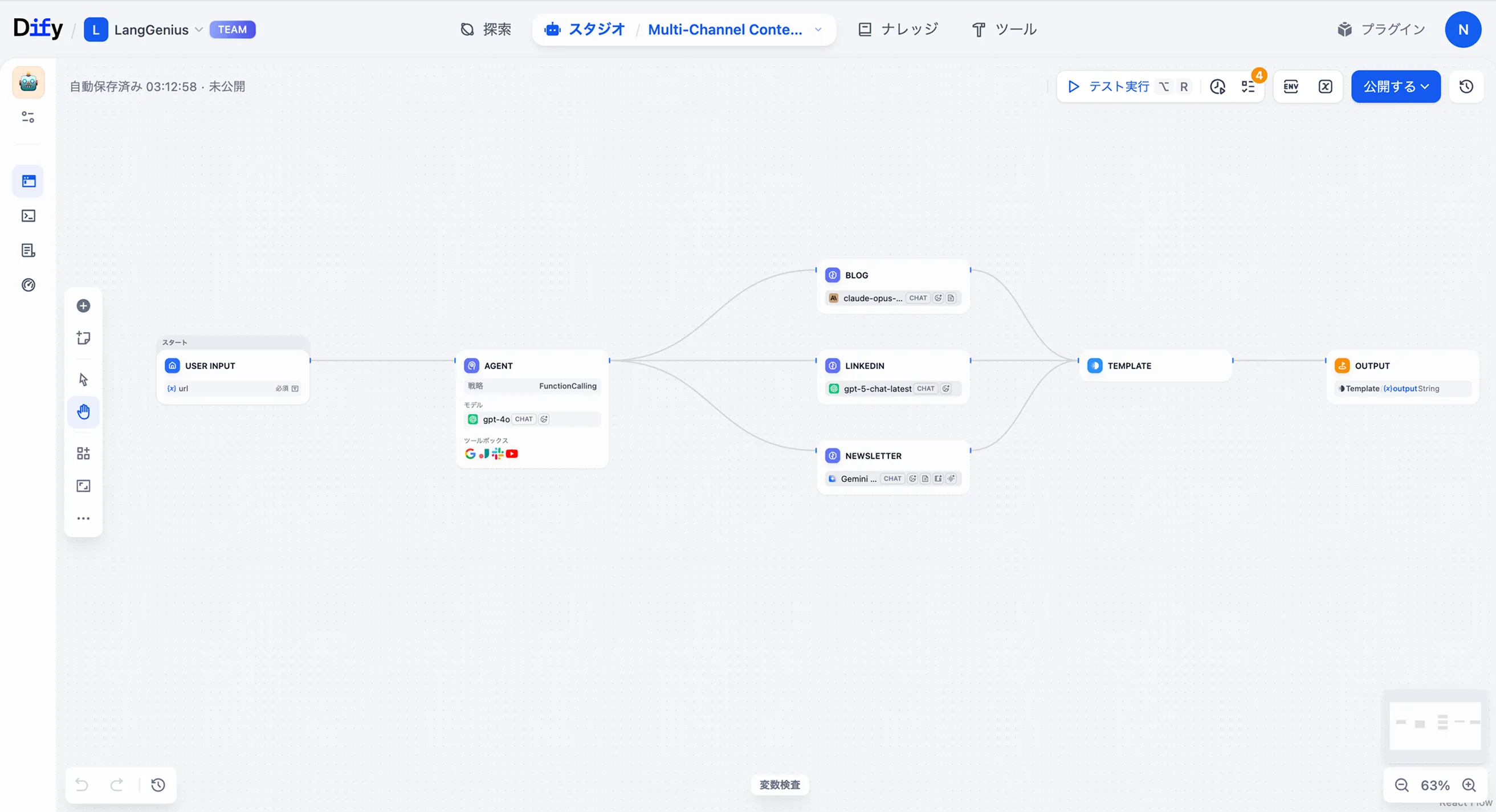 Connecting LLM providers, knowledge data, and Marketplace tools in Dify.