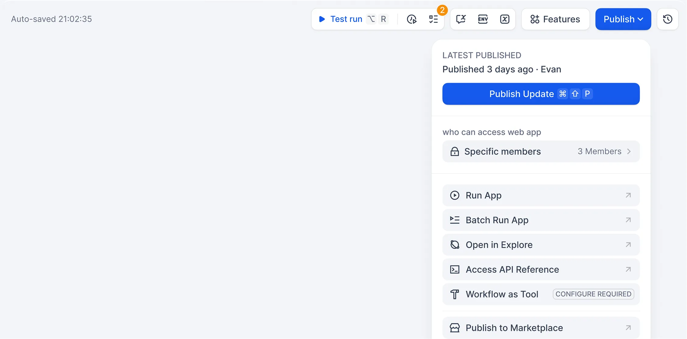 Publishing a Dify app as a webapp, embed, API, or MCP server.